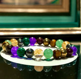Intention - Money Attraction (Malachite + Aventurine + Citrine + Tiger Eye + Amethyst + Pyrite + Hematite + Garnet) Custom Size Round Smooth Stretch (8mm) Natural Gemstone Crystal Energy Bead Bracelet