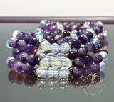 Amethyst - Chevron Amethyst•Faceted Opalite•You Choose: Silver•Copper•Gold•Black Hematite Disk Spacers•Custom Size•Round Stretch (8mm) Natural Gemstone Crystal Energy Bead Bracelet