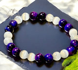 Tiger’s Eye - Purple Tiger’s Eye & Selenite•Custom Size Round Smooth Stretch (8mm) Natural Gemstone Crystal Energy Bead Bracelet