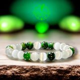 Tiger’s Eye - Green Tiger’s Eye & Selenite•Custom Size Round Smooth Stretch (8mm) Natural Gemstone Crystal Energy Bead Bracelet