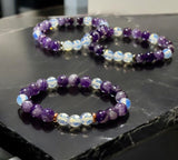 Amethyst - Chevron Amethyst•Faceted Opalite•You Choose: Silver•Copper•Gold•Black Hematite Disk Spacers•Custom Size•Round Stretch (8mm) Natural Gemstone Crystal Energy Bead Bracelet