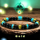 Turquoise Genuine Turquoise Heshi, Black Obsidian, Silver-Copper or Gold Hematite•Custom Size•Round Smooth Stretch (8mm) Natural Gemstone Crystal Energy Bead Bracelet