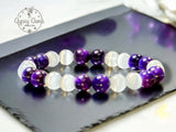 Tiger’s Eye - Purple Tiger’s Eye & Selenite•Custom Size Round Smooth Stretch (8mm) Natural Gemstone Crystal Energy Bead Bracelet