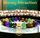 Intention - Money Attraction (Malachite + Aventurine + Citrine + Tiger Eye + Amethyst + Pyrite + Hematite + Garnet) Custom Size Round Smooth Stretch (8mm) Natural Gemstone Crystal Energy Bead Bracelet
