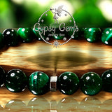 Tiger’s Eye - Green Tiger’s Eye + Black Hematite Hexagonal Spacer•Custom Size Round Smooth Stretch (8mm) Natural Gemstone Crystal Energy Bead Bracelet