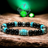 Turquoise Genuine Turquoise Heshi, Black Obsidian, Silver-Copper or Gold Hematite•Custom Size•Round Smooth Stretch (8mm) Natural Gemstone Crystal Energy Bead Bracelet