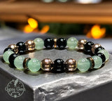 Aventurine Green, Black Onyx, Choice of Silver-Copper-Gold-Black Hematite Custom Size Round Smooth Stretch (8mm) Natural Gemstone Crystal Energy Bead Bracelet