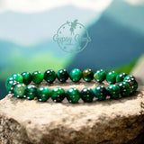 Tiger’s Eye - Green Tiger’s Eye + Black Hematite Saucer Spacers•Custom Size Round Smooth Stretch (8mm) Natural Gemstone Crystal Energy Bead Bracelet
