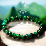 Tiger’s Eye - Green Tiger’s Eye + Black Hematite Saucer Spacers•Custom Size Round Smooth Stretch (8mm) Natural Gemstone Crystal Energy Bead Bracelet