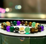 Intention - Money Attraction (Malachite + Aventurine + Citrine + Tiger Eye + Amethyst + Pyrite + Hematite + Garnet) Custom Size Round Smooth Stretch (8mm) Natural Gemstone Crystal Energy Bead Bracelet