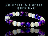 Tiger’s Eye - Purple Tiger’s Eye & Selenite•Custom Size Round Smooth Stretch (8mm) Natural Gemstone Crystal Energy Bead Bracelet