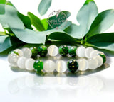 Tiger’s Eye - Green Tiger’s Eye & Selenite•Custom Size Round Smooth Stretch (8mm) Natural Gemstone Crystal Energy Bead Bracelet