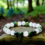 Tiger’s Eye - Green Tiger’s Eye & Selenite•Custom Size Round Smooth Stretch (8mm) Natural Gemstone Crystal Energy Bead Bracelet