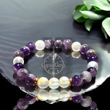Amethyst - Chevron Amethyst• Opalite•You Choose: Silver•Copper•Gold•Black Hematite Disk Spacers•Custom Size•Round Stretch (8mm) Natural Gemstone Crystal Energy Bead Bracelet