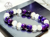 Tiger’s Eye - Purple Tiger’s Eye & Selenite•Custom Size Round Smooth Stretch (8mm) Natural Gemstone Crystal Energy Bead Bracelet