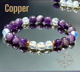 Amethyst - Chevron Amethyst•Faceted Opalite•You Choose: Silver•Copper•Gold•Black Hematite Disk Spacers•Custom Size•Round Stretch (8mm) Natural Gemstone Crystal Energy Bead Bracelet