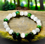 Tiger’s Eye - Green Tiger’s Eye & Selenite•Custom Size Round Smooth Stretch (8mm) Natural Gemstone Crystal Energy Bead Bracelet