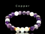 Amethyst - Chevron Amethyst• Opalite•You Choose: Silver•Copper•Gold•Black Hematite Disk Spacers•Custom Size•Round Stretch (8mm) Natural Gemstone Crystal Energy Bead Bracelet