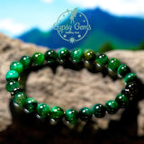 Tiger’s Eye - Green Tiger’s Eye + Black Hematite Saucer Spacers•Custom Size Round Smooth Stretch (8mm) Natural Gemstone Crystal Energy Bead Bracelet