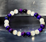 Tiger’s Eye - Purple Tiger’s Eye & Selenite•Custom Size Round Smooth Stretch (8mm) Natural Gemstone Crystal Energy Bead Bracelet
