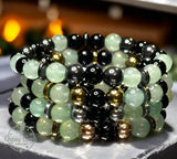 Aventurine Green, Black Onyx, Choice of Silver-Copper-Gold-Black Hematite Custom Size Round Smooth Stretch (8mm) Natural Gemstone Crystal Energy Bead Bracelet