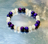 Tiger’s Eye - Purple Tiger’s Eye & Selenite•Custom Size Round Smooth Stretch (8mm) Natural Gemstone Crystal Energy Bead Bracelet