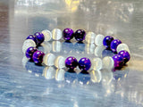 Tiger’s Eye - Purple Tiger’s Eye & Selenite•Custom Size Round Smooth Stretch (8mm) Natural Gemstone Crystal Energy Bead Bracelet