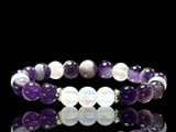 Amethyst - Chevron Amethyst• Opalite•You Choose: Silver•Copper•Gold•Black Hematite Disk Spacers•Custom Size•Round Stretch (8mm) Natural Gemstone Crystal Energy Bead Bracelet
