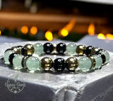 Aventurine Green, Black Onyx, Choice of Silver-Copper-Gold-Black Hematite Custom Size Round Smooth Stretch (8mm) Natural Gemstone Crystal Energy Bead Bracelet