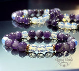 Amethyst - Chevron Amethyst•Faceted Opalite•You Choose: Silver•Copper•Gold•Black Hematite Disk Spacers•Custom Size•Round Stretch (8mm) Natural Gemstone Crystal Energy Bead Bracelet