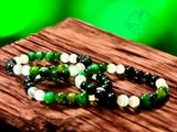 Tiger’s Eye - Green Tiger’s Eye & Selenite & Green Sandstone/Goldstone•Custom Size Round Smooth Stretch (8mm) Natural Gemstone Crystal Energy Bead Bracelet
