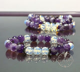 Amethyst - Chevron Amethyst•Faceted Opalite•You Choose: Silver•Copper•Gold•Black Hematite Disk Spacers•Custom Size•Round Stretch (8mm) Natural Gemstone Crystal Energy Bead Bracelet