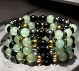 Aventurine Green, Black Onyx, Choice of Silver-Copper-Gold-Black Hematite Custom Size Round Smooth Stretch (8mm) Natural Gemstone Crystal Energy Bead Bracelet