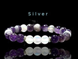 Amethyst - Chevron Amethyst• Opalite•You Choose: Silver•Copper•Gold•Black Hematite Disk Spacers•Custom Size•Round Stretch (8mm) Natural Gemstone Crystal Energy Bead Bracelet