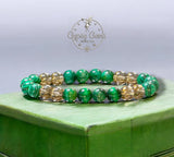 Malachite•Citrine•Green Tiger’s Eye•Custom Size Round Smooth Stretch (8mm) Natural Gemstone Crystal Energy Bead Bracelet