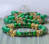 Malachite•Citrine•Green Tiger’s Eye•Custom Size Round Smooth Stretch (8mm) Natural Gemstone Crystal Energy Bead Bracelet
