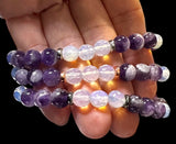 Amethyst - Chevron Amethyst•Faceted Opalite•You Choose: Silver•Copper•Gold•Black Hematite Disk Spacers•Custom Size•Round Stretch (8mm) Natural Gemstone Crystal Energy Bead Bracelet