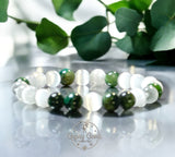 Tiger’s Eye - Green Tiger’s Eye & Selenite•Custom Size Round Smooth Stretch (8mm) Natural Gemstone Crystal Energy Bead Bracelet