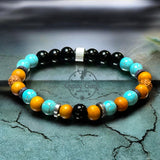 Turquoise - Blue Howlite, Black Obsidian, Rudraksha Seed, Palo Santo, Silver Hematite, Silver Stainless Steel•Custom Size•Round Smooth Stretch (8mm) Natural Gemstone Crystal Energy Bead Bracelet