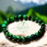 Tiger’s Eye - Green Tiger’s Eye + Black Hematite Saucer Spacers•Custom Size Round Smooth Stretch (8mm) Natural Gemstone Crystal Energy Bead Bracelet