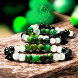 Tiger’s Eye - Green Tiger’s Eye & Selenite & Green Sandstone/Goldstone•Custom Size Round Smooth Stretch (8mm) Natural Gemstone Crystal Energy Bead Bracelet