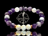Amethyst - Chevron Amethyst• Opalite•You Choose: Silver•Copper•Gold•Black Hematite Disk Spacers•Custom Size•Round Stretch (8mm) Natural Gemstone Crystal Energy Bead Bracelet