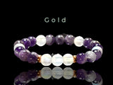 Amethyst - Chevron Amethyst• Opalite•You Choose: Silver•Copper•Gold•Black Hematite Disk Spacers•Custom Size•Round Stretch (8mm) Natural Gemstone Crystal Energy Bead Bracelet