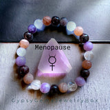 Intention - Menopause Support - Garnet + Lepidolite + Peach Sunstone + Clear Quartz Custom Size Round Smooth Stretch (8mm) Natural Gemstone Crystal Energy Bead Bracelet