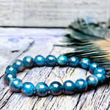 Apatite - “Blue Steel” Apatite•Custom Size•Faceted•Round Smooth Stretch (8mm) Natural Gemstone Crystal Energy Bead Bracelet