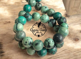 Turquoise - Green Peru Natural Turquoise, Custom Size, Round Stretch (8mm) Natural Gemstone Crystal Energy Bead Bracelet
