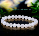 Quartz - Snow White Fire & Ice Crackle Crystal Round Smooth Stretch  (8mm) Natural Gemstone Crystal Energy Bead Bracelet