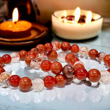 Intention - Root Chakra Balance - Carnelian + Red Jasper + Hematoid Red Healer Fire Quartz Custom Size Round Smooth Stretch (8mm) Natural Gemstone Crystal Energy Bead Bracelet