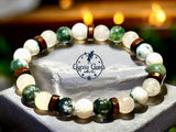 Agate - Tree Agate Green, White Jade, White Lava Stone, Rosewood Spacers Custom Size Round Smooth Stretch (8mm) Natural Gemstone Crystal Energy Bead Bracelet