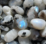 Moonstone - Rainbow Moonstone•Black Tourmaline Rutile inclusions•Custom Size•Round Stretch (8mm) Natural Gemstone Crystal Energy Bead Bracelet